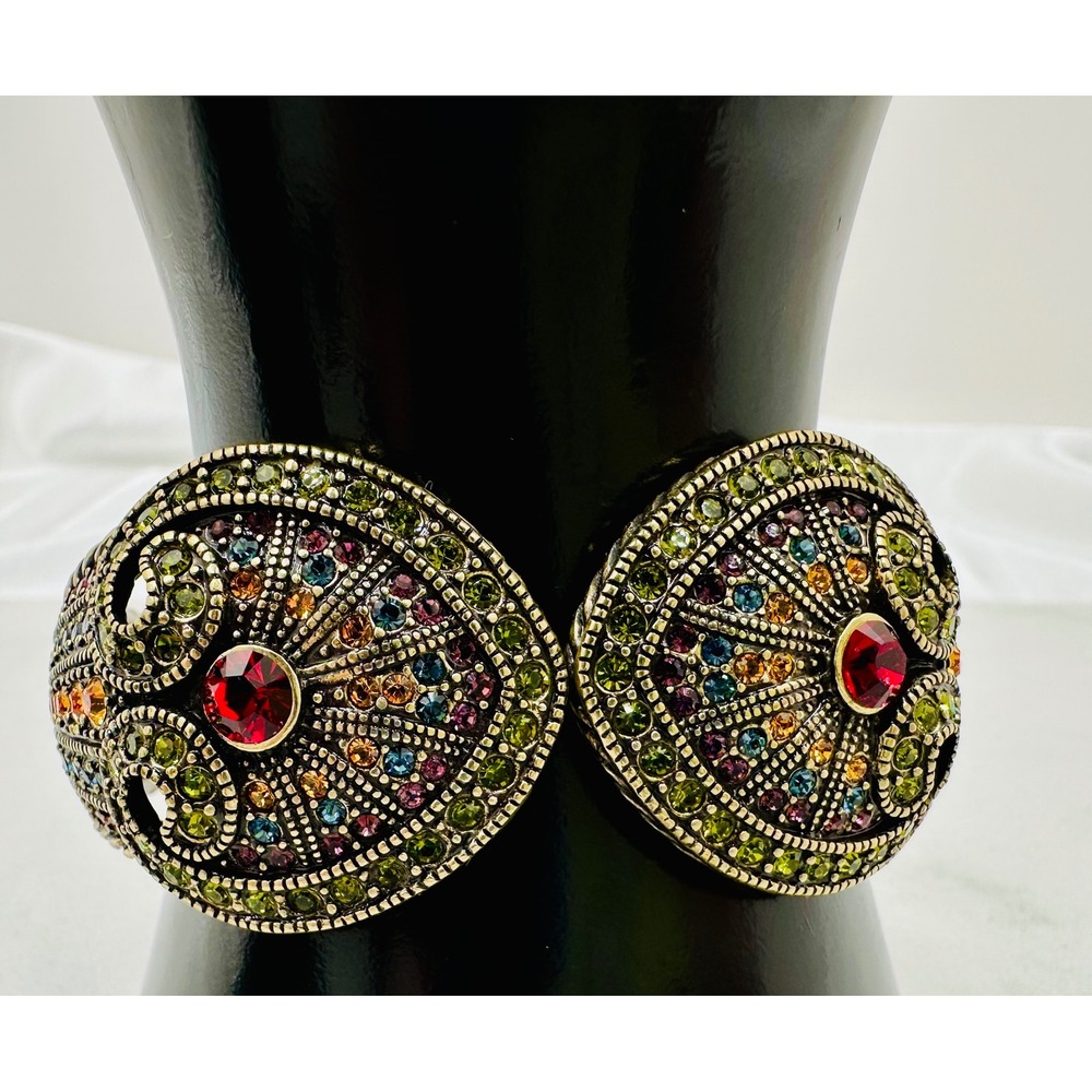 Heidi Daus "Distinguished Opulence"Crystal Art Deco Cuff Bracelet Gold Tone‎ NIB